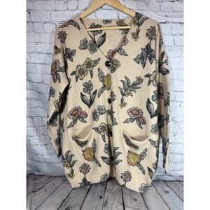 Women Floral/Botanical Wool/Cotton XL Button Front Cardigan Earthtone WIldflower